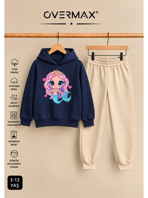 Overmax Deniz Kızı Baskılı Kapüşonsuz Sweatshirt Eşofman Takımı – 3-12 Yaş