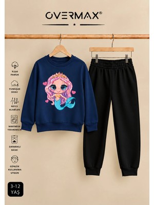 Overmax Deniz Kızı Baskılı Kapüşonsuz Sweatshirt Eşofman Takımı – 3-12 Yaş