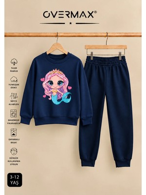 Overmax Deniz Kızı Baskılı Kapüşonsuz Sweatshirt Eşofman Takımı – 3-12 Yaş