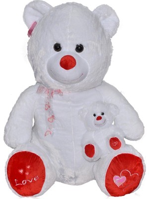 Mabelme Store 1085B Selay, Yavrulu Ayı 100 cm Beyaz