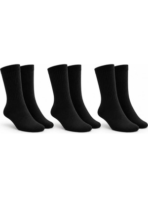 Mabelme Store Unisex Siyah Soket Çorap 3'lü Set Düz Basic Ribanalı Günlük Spor Esnek Rahat Uzun Çorap Konforlu Set