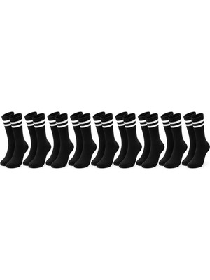 Mabelme Store Unisex Siyah Çorap Beyaz Çizgili 9'lu Set Uzun Soket Günlük Spor Kolej Stil Rahat Kadın Erkek Çorabı