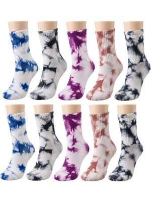 Mabelme Store Unisex Batik Desenli Çorap 10'lu Set Pamuklu Renkli Uzun Soket Dikişsiz Nefes Alan Günlük Spor Çorabı