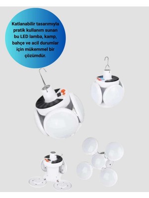 Bin1çeşit Katlanabilir 5 Taraflı LED Lamba USB ve Solar Şarjlı