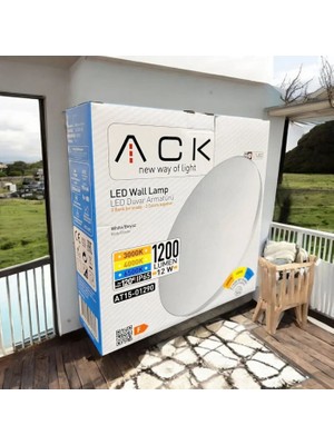 Ack 12W LED Duvar Armatürü / Beyaz/ 6500-4000-3000K Butonlu Renk Seçenegi AT15-01290