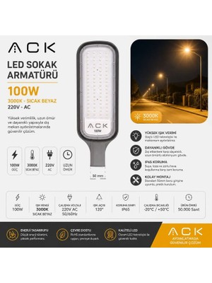 Ack 100W 3000K IP65 Smd LED Sokak Armatürü AT41-19100