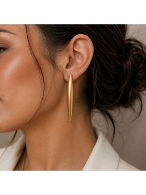 Fundéa Jewelry Kadın Modern Küpe Aksesuar Minimal Gold Renk Mat Uzun Form Kadın Küpe Modern Aksesuar Şık