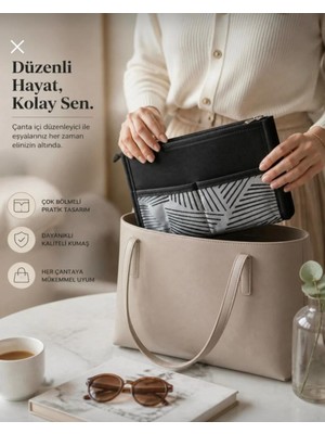Cerisse Kadın Çanta Içi Düzenleyici Organizer, 11 Bölmeli Fermuarlı, Desenli Kalın Tela Kumaş, Pratik Çanta Değiştirme Yardımcısı