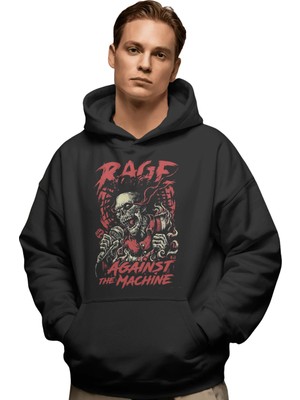 Sevbano Rage Against The Machine Rock Metal Müzik Grubu Ön Baskılı Unisex Oversize Premium Hoodie