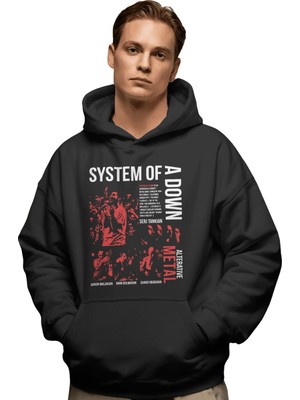 Sevbano System Of A Down Rock Metal Müzik Grubu Ön Baskılı Unisex Oversize Premium Hoodie