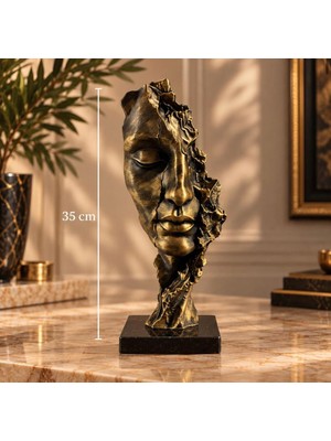 Hancıoğlu Çiftliği Dekoratif Soyut Yüz Biblosu Gold-Siyah 35 cm