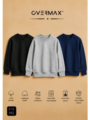 Overmax 3’lü Çocuk Kapüşonsuz Sweatshirt Seti – 3-12 Yaş