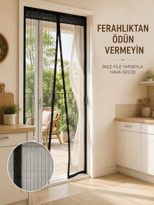 Str Store Siyah Mıknatıslı Kapı Sinekliği Sinek ve Böceklere Karşı Koruyucu File