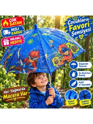 Poyraz Ticaret 4848(DÜDÜK Hediyeli) 72 cm Desenli Kalın Telli Çocuk Şemsiyesi Kış Sonbahar Moda Tarz Trend