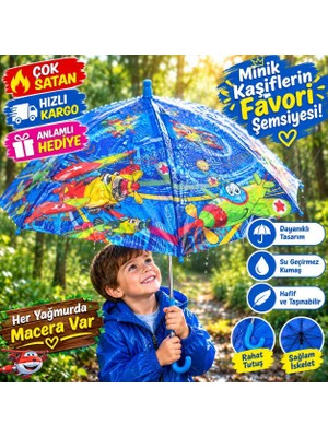 Poyraz Ticaret 4848(DÜDÜK Hediyeli) 72 cm Desenli Kalın Telli Çocuk Şemsiyesi Kış Sonbahar Moda Tarz Trend