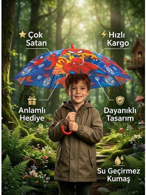 Poyraz Ticaret 4848(DÜDÜK Hediyeli) 72 cm Desenli Kalın Telli Çocuk Şemsiyesi Kış Sonbahar Moda Tarz Trend