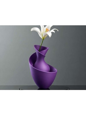 Bin1çeşit 3D Baskı Bold Vazo - Akışkan Formlu Dekoratif Vazo-Mor