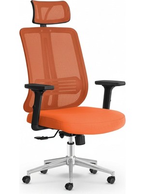 Upstyle Poyraz Başlıklı Fileli Ergonomik Çalışma Koltuğu – Turuncu Krom Koltuk 66×125×65 cm