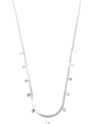 Bin1çeşit Yıldız Ezme Zincir Kolye - 45CM - Gümüş — Renk: Gümüş