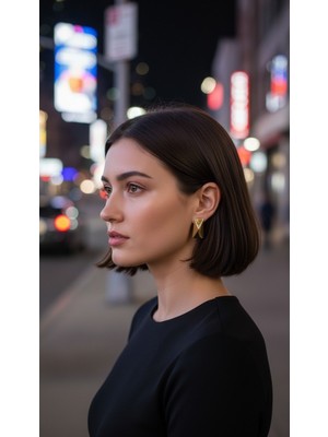 Fundéa Jewelry Gold Geometrik Katlama Formlu Ortaboy Kadın Üpe Trend Takı Aksesuar Altın Renk