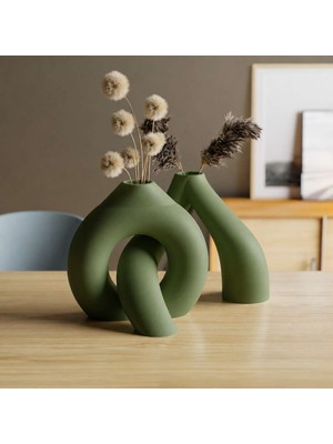 Bin1çeşit 3D Baskı Interlocking Vazo - Iç Içe Geçen Dekoratif Vazo-Yeşil