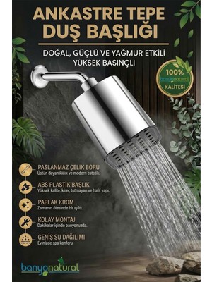Banyonatural Yüksek Basınçlı Ankastre Tepe Duş Başlığı ve Borusu Duvardan Gömmeli Yağmur Etkili Duş Seti Krom