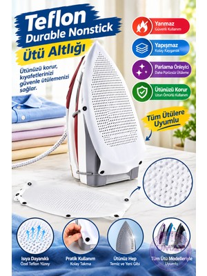 İbico Teflon Durable Nonstıck Ütü Altlığı Yanmaz Parlama Önleyici Ütü Koruma Aparatı Kaygan Taban Tüm Ütülere Uyumlu