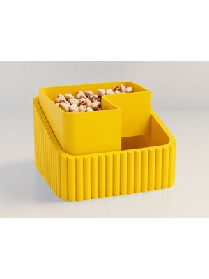 Bin1çeşit 3D Baskı Fıstık Kasesi - Çift Hazneli Kabuk Ayırıcı Sunum Kasesi - Sarı Sarı