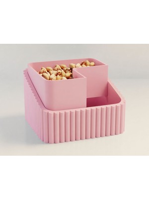 Bin1çeşit 3D Baskı Fıstık Kasesi - Çift Hazneli Kabuk Ayırıcı Sunum Kasesi - Pembe Pembe