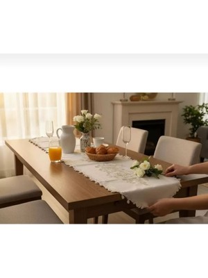 Bin1çeşit Simella Altın Simli Işlemeli Masa Runneri 50X140 cm Şık Masa Dekoru