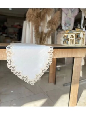 Bin1çeşit Masa Üzerine Runner, Sehpa Örtüsü Fransız Dantel Detaylı Lale 40 x 145 cm
