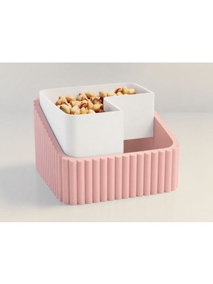 Bin1çeşit 3D Baskı Fıstık Kasesi - Çift Hazneli Kabuk Ayırıcı Sunum Kasesi - Pembe Beyaz