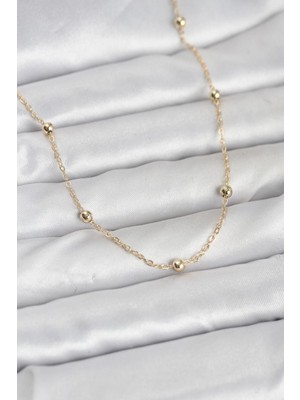Bin1çeşit cm 14K Renk Pirinç Top Zincirli 60 cm Kadın Kolye