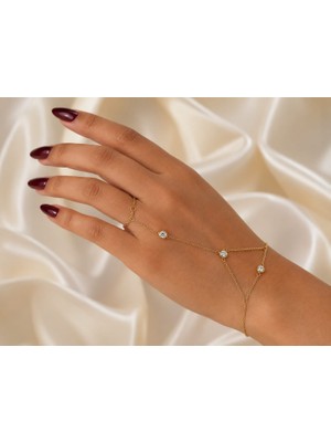 Fundéa Jewelry Zirkon Taşlı Çelik Gold Şahmeran El Zinciri Kadın Takı Aksesuar