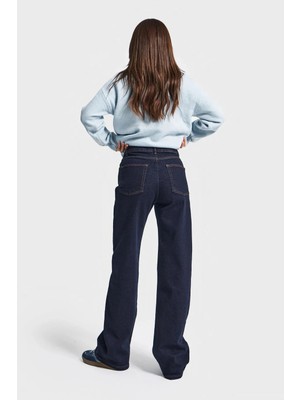 Beeke Kadın Jeans Yüksek Bel Bol Paça Salaş Rahat Kesim Wide Leg Jean Denim Kot Pantalon