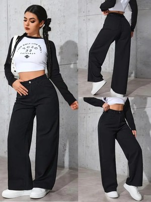 Beeke Jeannine Kadın Jeans 90's Wide Leg Likralı Rahat Yüksek Bel Salaş Bol Paça Jean Palazzo Kot Pantolon