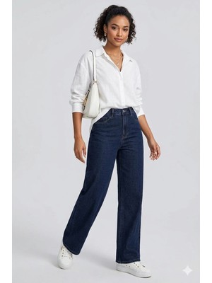 Beeke Emilia Kadın Palazzo Jeans Likralı Süper Yüksek Bel Salaş Rahat Denim Kot Pantolon Yeni Sezon