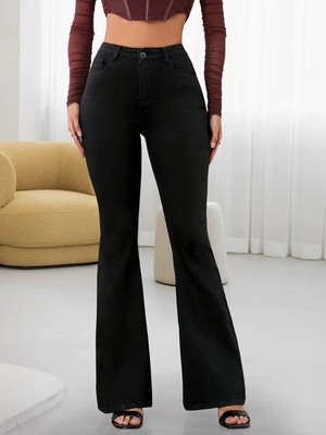 Beeke Jeanline Kadın Jeans Ispanyol Paça Yüksek Bel Likralı Jean Denim Kot Pantolon
