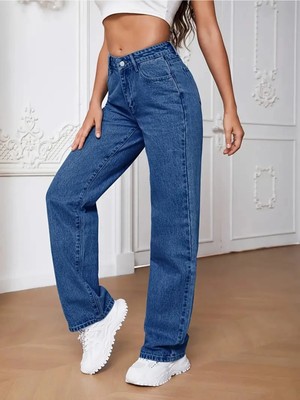 Beeke Amanda Kadın Palazzo Salaş Rahat Yüksek Bel Bol Geniş Paça Jeans Denim Kot Pantolon