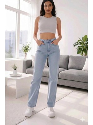 Beeke Kadın Palazzo Salaş Rahat Kesim Likralı Yüksek Bel Jeans Kot Pantolon Yeni Sezon