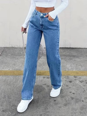 Beeke Astrid Kadın Jeans Palazzo Salaş Rahat Jean Yüksek Bel Denim Kot Pantolon