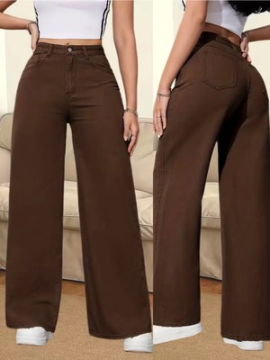 Beeke Süper Yüksek Bel Wide Leg Jeans Likralı Salaş Paça Kot Pantolon