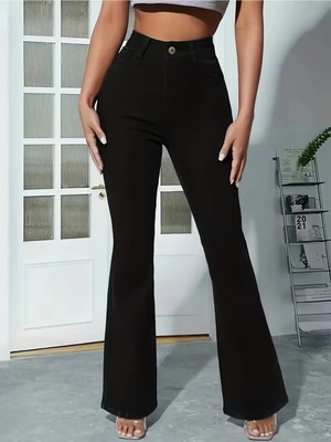 Beeke Jeanline Kadın Jeans Ispanyol Paça Yüksek Bel Likralı Jean Denim Kot Pantolon