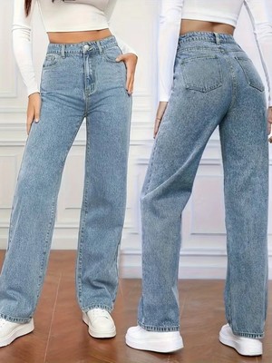 Beeke Astrid Kadın Jeans Palazzo Salaş Rahat Jean Yüksek Bel Denim Kot Pantolon