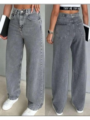 Beeke Layal My Jean Toka Detaylı Bol Rahat Kesim Geniş Paça Baggy Jeans Denim Kot Pantolon