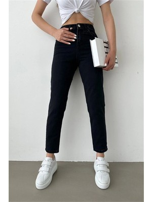 Beeke Skye Solmaz Likralı Siyah 90S Vintage Jean Pantolon (Tam Kalıp)