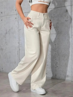 Beeke Jeannine Kadın Jeans 90's Wide Leg Likralı Rahat Yüksek Bel Salaş Bol Paça Jean Palazzo Kot Pantolon