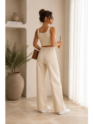 Beeke Patricia Kadın Jeans Esnek Rahat Yüksek Bel Palazzo Jean Denim Kot Pantolon