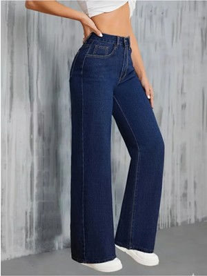 Beeke Lalin Kadın Jeans Salaş Rahat Yüksek Bel Bol Paça Likralı Wide Leg Jean Palazzo Kot Pantolon