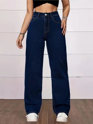 Beeke Astrid Kadın Jeans Palazzo Salaş Rahat Kesim Yüksek Bel Jean Denim Kot Pantolon